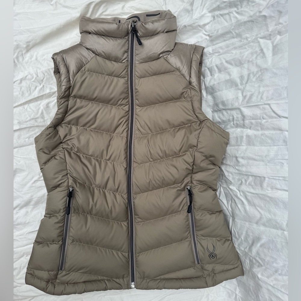 Spyder Tan Quilted Puffer Vest with High Collar